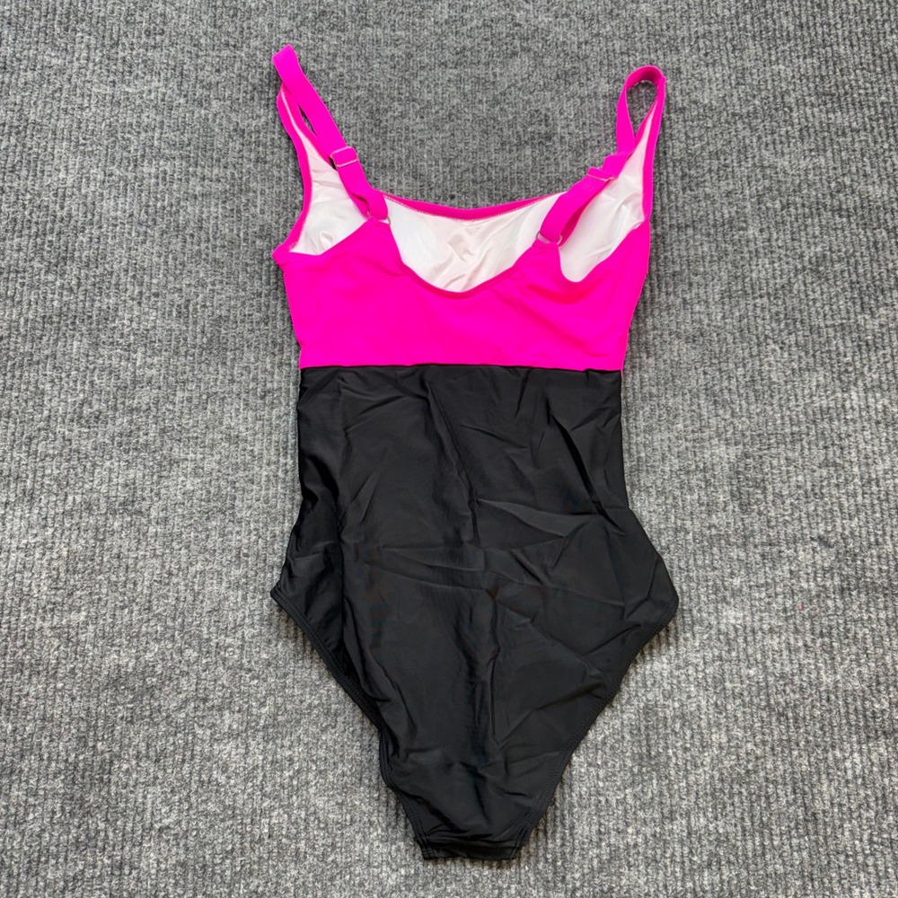 Womens S Colorblock Monokini Swimsuit Pink Cutout One Piece Retro NWOT Adustable - Picture 8 of 11